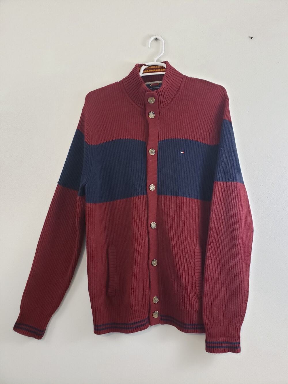 Y2K Tommy Hilfiger Men’s Sweater Size XXL Cable Knit Cardigan Button Down